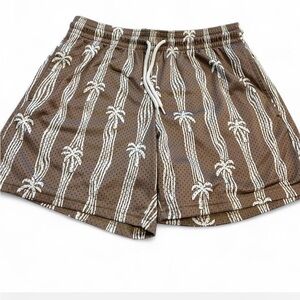 Trinity Coast Brown Mesh Palm Pattern Men’s Shorts, Size Small